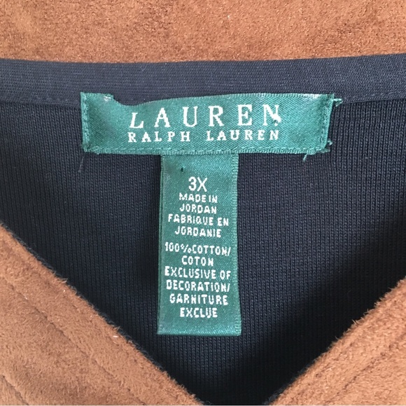 Lauren Ralph Lauren Women’s Tunic Top Black with Brown Faux Suede Trim Size 3X - Picture 6 of 12